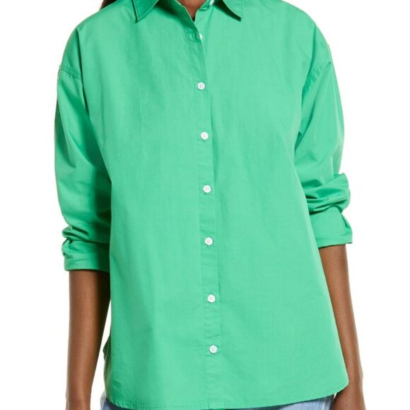Thread & Supply Oversized Poplin Button-Up Long Sleeve Shirt in Green Si… - Picture 1 of 11